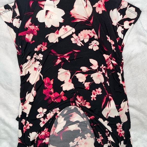 Worthington Black and Vibrant Pink Floral Blouse Cowl Neck - Picture 3 of 11